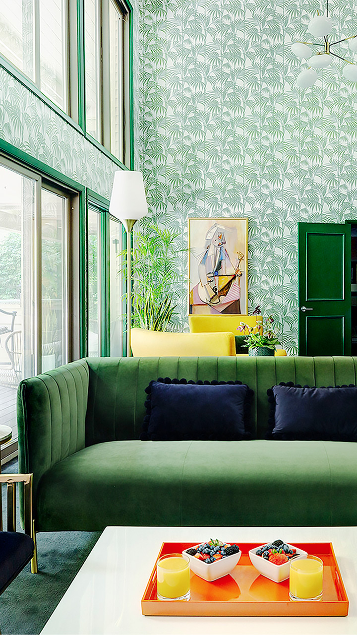 green room with green couch